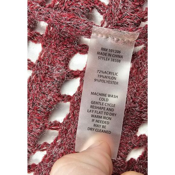 Soft surroundings PETITE Small PS red cut out mock wool open knit cardigan EUC - Picture 5 of 9